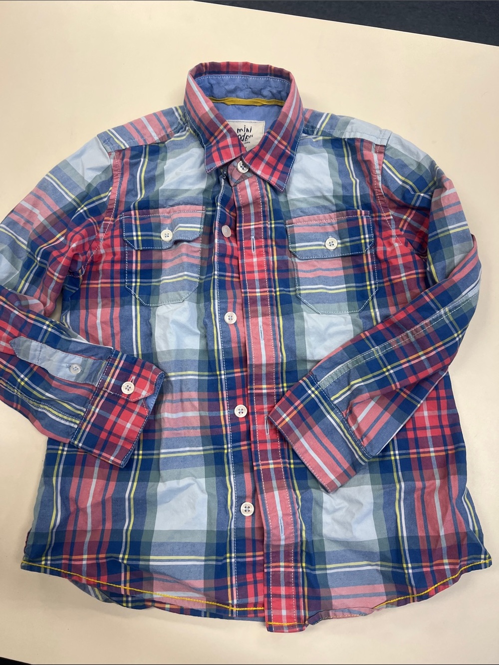 Mini Boden Red Blue Plaid Button-Down Shirt